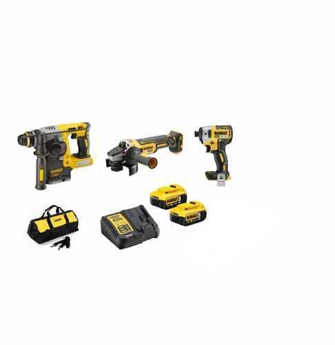 סט פטישון + מברגת אימפקט + משחזת 18V + שני סוללות 5.0AH DEWALT