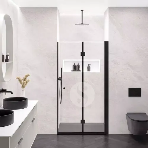 מקלחון חזית דלתות מבית סבח Sebach דגם LP הרמוניקה 67-90 בגימור שחור שקוף.