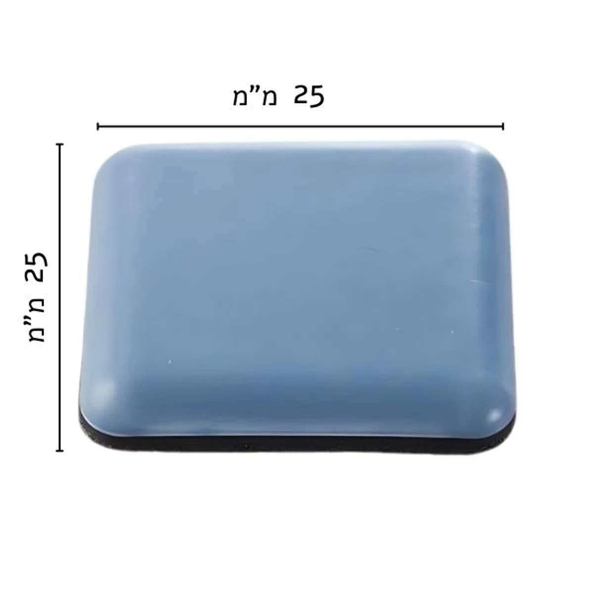 מחליק טפלון לרהיטים, מרובע בהדבקה, במידות 25*25 מ"מ