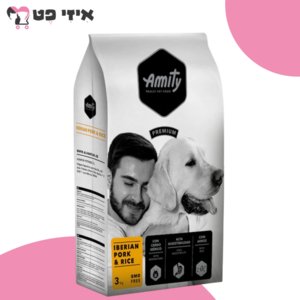 אמיתי פרמיום חזיר ואורז לכלבים בוגרים 3 ק"ג Amity