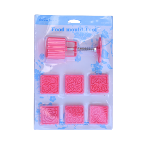 חותכן קפיץ לעוגיות מעמול מרובע + 6 חותמות טקסטורה