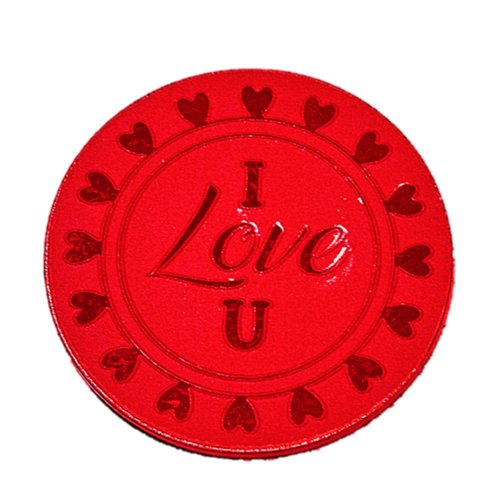 טופר אישי  עגול בצבע אדום עם הכיתוב I LOVE YOU 