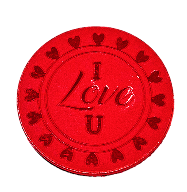 טופר אישי  עגול בצבע אדום עם הכיתוב I LOVE YOU 
