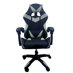 כסא גיימרים איכותי Gaming Chair עם 2 כריות תמיכה, שינוי גובה וידיות תמיכה - שחור לבן