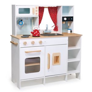 מטבח לילדים מעץ מלא Play Kitchen עם מיקרו, תנור, כיור ו 4 אביזרים