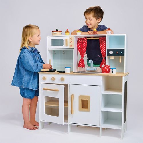 מטבח לילדים מעץ מלא Play Kitchen עם מיקרו, תנור, כיור ו 4 אביזרים