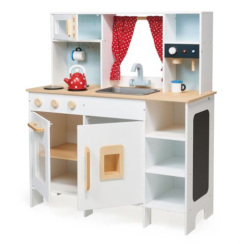 מטבח לילדים מעץ מלא Play Kitchen עם מיקרו, תנור, כיור ו 4 אביזרים
