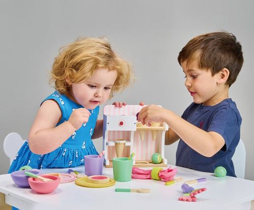 חנות דוכן גלידה מעץ 7 חלקים עם לחצן 'מילוי'