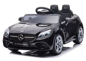 מכונית ממונעת 12V לילדים בדמות מרצדס Mercedes Benz SLC 300 עם שלט רחוק להורים, 2 מהירויות, אורות ומושב כפול - שחור