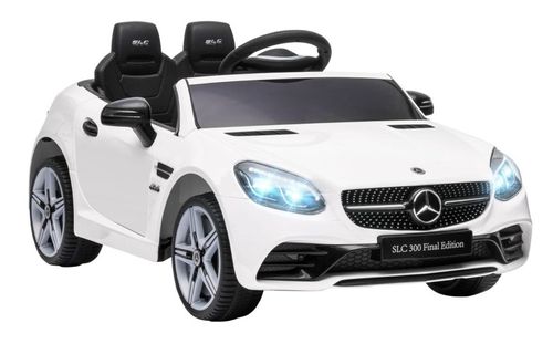 מכונית ממונעת 12V לילדים בדמות מרצדס Mercedes Benz SLC 300 עם שלט רחוק להורים, 2 מהירויות, אורות ומושב כפול - שחור