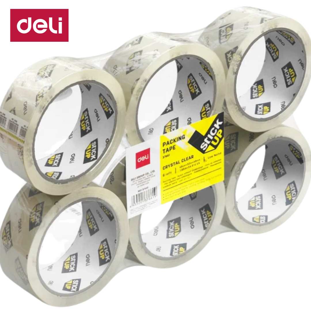 6 גלילי סרט דבק אריזה שקוף DELI PACKING TAPE 