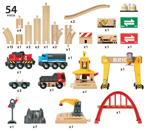 לחץ להגדלת התמונות עבור סט רכבות משא דלוקס 54 חלקים מעץ