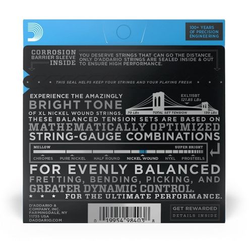 זוית נוספת D'Addario 11-50 Medium Balanced Tension Electric Guitar Strings