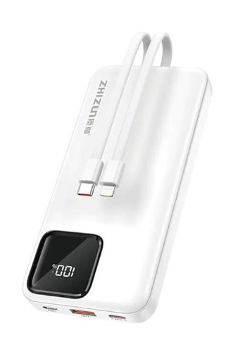 סוללת גיבוי מטען נייד 10000mAh 22.5W עם צג וכבל מובנה SEMICOM ZK-19 WHITE
