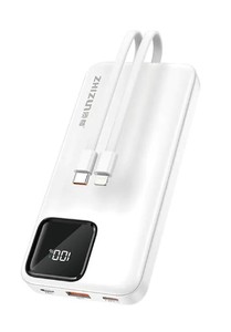 סוללת גיבוי מטען נייד 10000mAh 22.5W עם צג וכבל מובנה SEMICOM ZK-19 WHITE