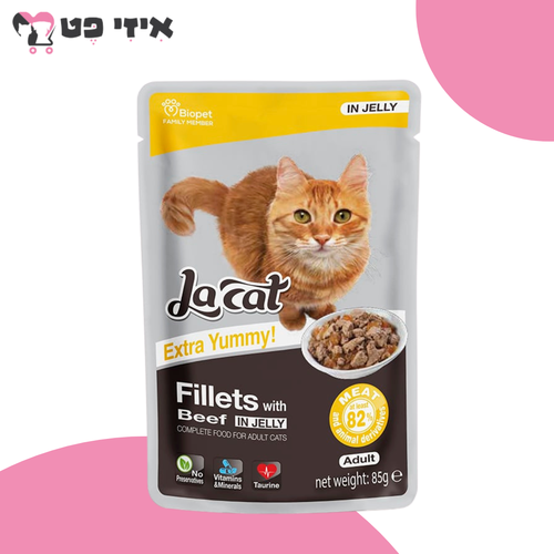 פאוץ' לה קט נתחוני בקר בג'לי לחתול בוגר 85 גרם LA CAT