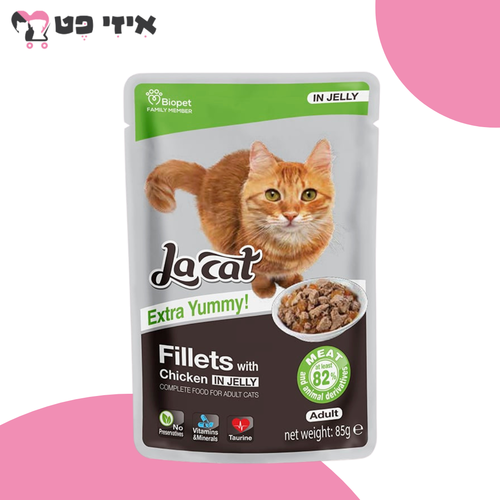 פאוץ' לה קט נתחוני עוף בג'לי לחתול בוגר 85 גרם LA CAT