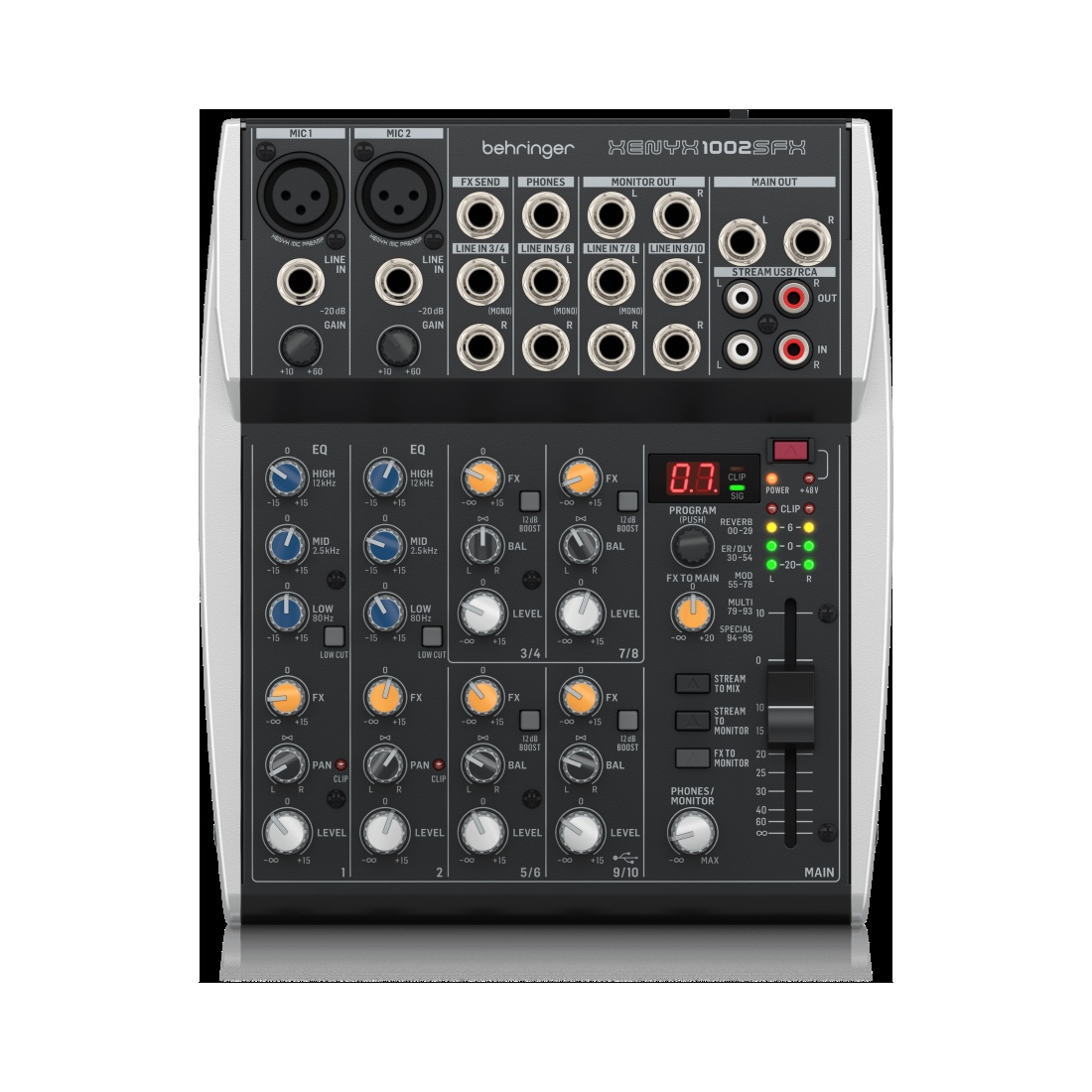 מיקסר אנלוגי מבית Behringer דגם XENYX1002SFX עם מולטי אפקט מובנה וחיבור USB