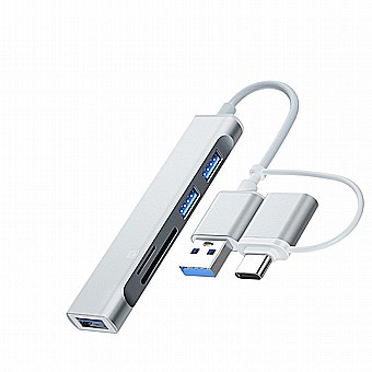 מפצל HUB וקורא כרטיס זכרון - Type-C / USB to 3xUSB3.0 + MicroSD/SD