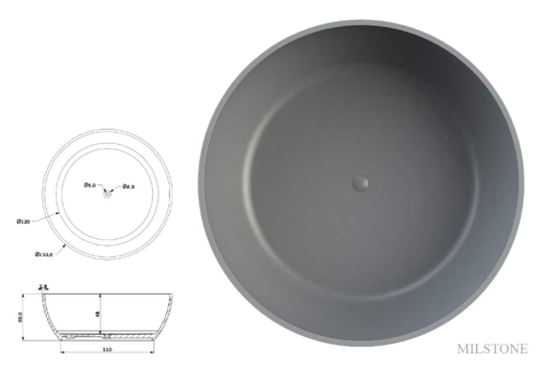 אמבטיית Cusco Round קוטר 153 אפור מט מק