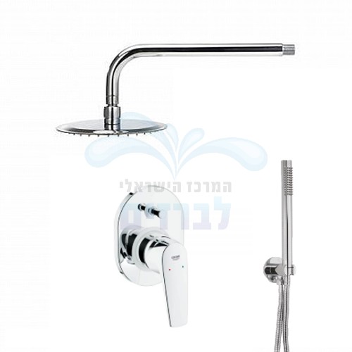 סט 6 חלקים קומפלט למקלחת 4 דרך GROHE BAUFLOW עם סט אביזרי רחצה p-y | כרום