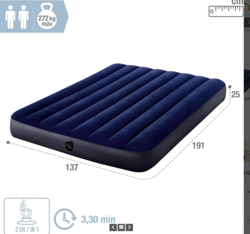 מזרון מתנפח זוגי לטיול או לבית איכותי של 64758 INTEX