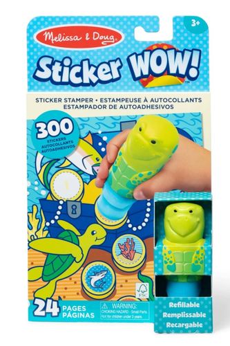 Sticker WOW! חוברת מדבקות 24 דפים עם מכשיר הדבקה אוטומטי ו 300 מדבקות - צב ים