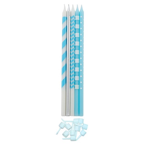 נרות ארוכים מיקס תכלת לבן כסף 10 י