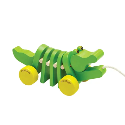 תנין נגרר מעץ של PlanToys (הדגם הקלאסי הירוק) לעידוד הליכה