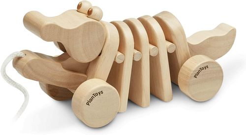 תנין נגרר מעץ של PlanToys (התנין המרקד) בצבע טבעי לעידוד הליכה