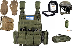 ערכת מלחמה חרבות ברזל מלאה -אפוד ווסט KIRO  פלוס 2 פלטות מיגון + קסדה טקטית FAST +שלוקר שורש +תיק טקטטי 45L +צמידן מכיל 100 ל' וכפפות טקטיות