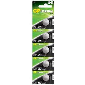 5 סוללות כפתור CR1620 Lithium לא נטענות 3V 16mm x 2.0mm של חברת GP
