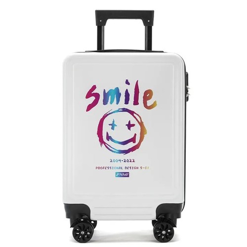 מזוודת הילדים המדהימה SMILE סמיילי לבן טרולי עליה למטוס 51 סמ