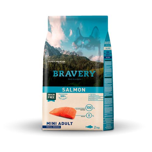 Bravery מזון לכלב בוגר גזע קטן סלמון 2 ק״ג ללא דגנים תזונה מלאה