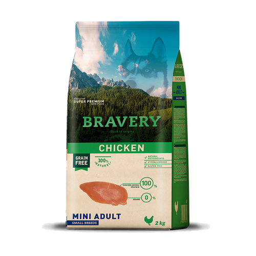Bravery מזון לכלב בוגר גזע קטן עוף 2 ק״ג ללא דגנים תזונה מלאה