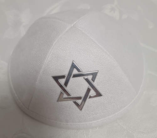 משי לבן מגן דויד כסוף