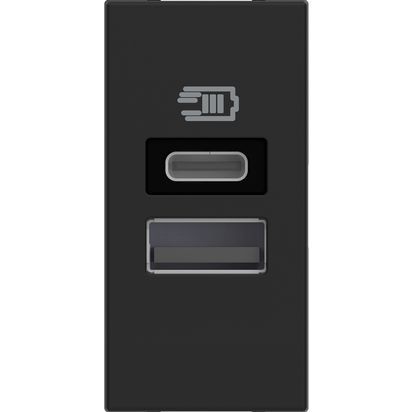 שקע טעינה 5V 3000mA TYPE A+C, 1 מודול שחור CLASSIA