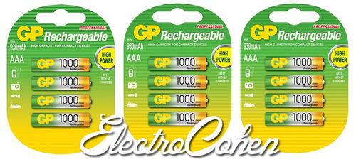 12 סוללות AAA Rechargeable 1000mAh GP