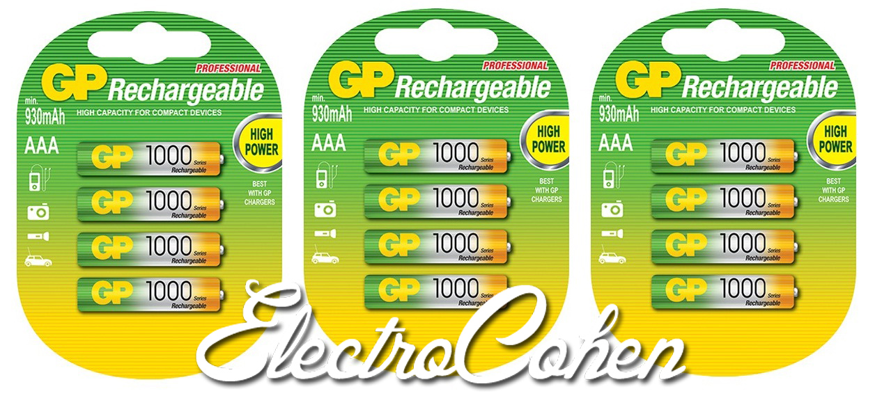 12 סוללות AAA Rechargeable 1000mAh GP