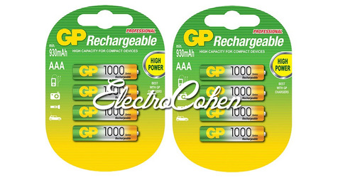 8 סוללות נטענות AAA Rechargeable 1000mAh GP