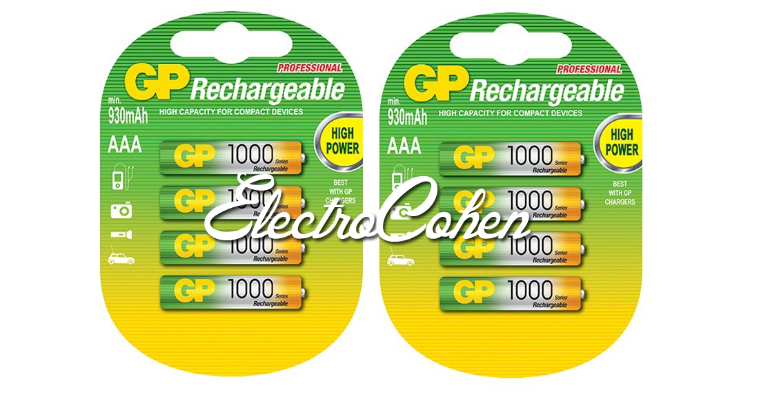 8 סוללות נטענות AAA Rechargeable 1000mAh GP