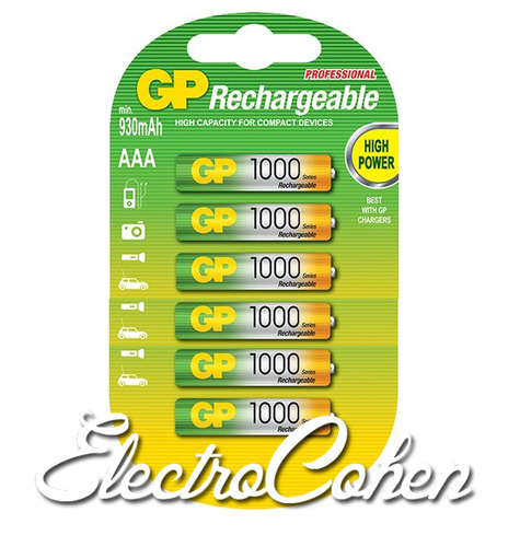 6 סוללות נטענות AAA Rechargeable 1000mAh GP