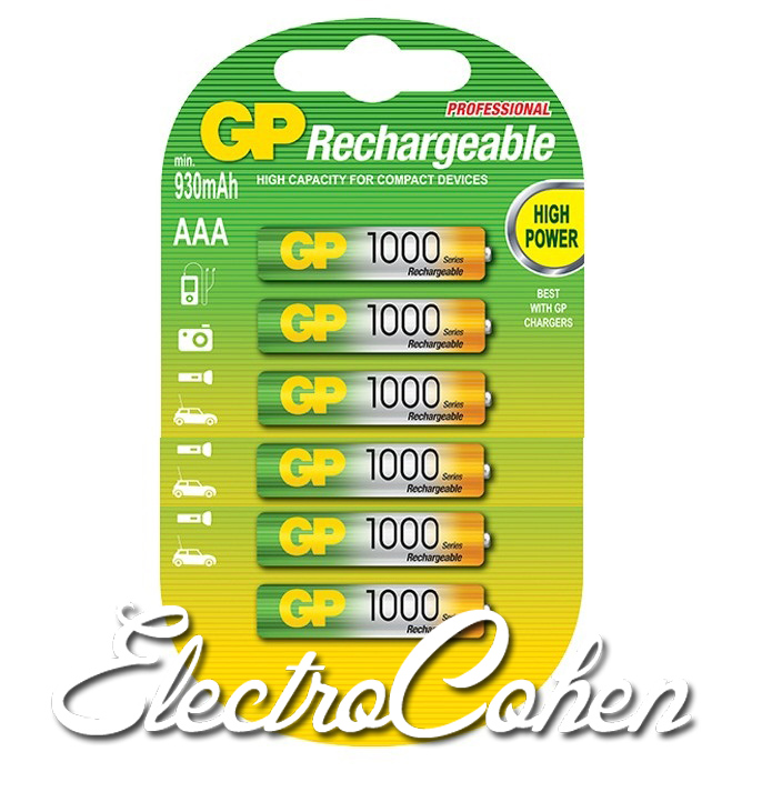 6 סוללות נטענות AAA Rechargeable 1000mAh GP
