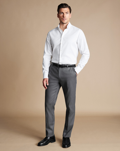 מכנסי כותנה אפורות אלגנטיות -Charcoal grey slim fit smart texture trousers