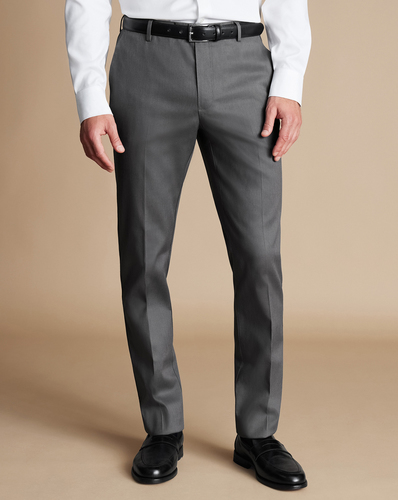 מכנסי כותנה אפורות אלגנטיות -Charcoal grey slim fit smart texture trousers