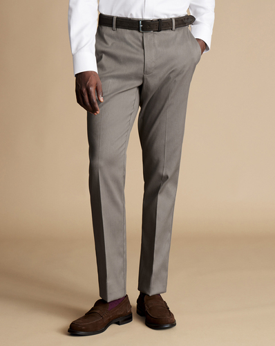 מכנסי כותנה אפורות אלגנטיות -Mocha slim fit smart texture trousers