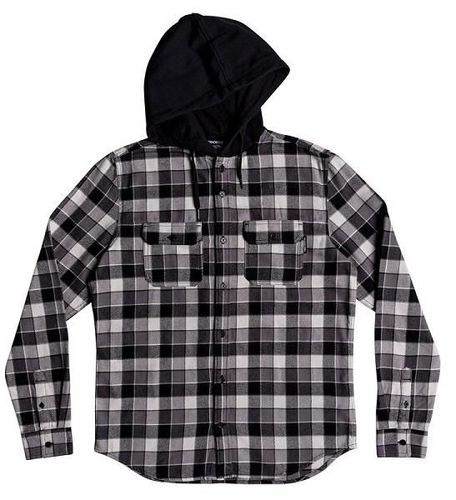 DC Boy's 8-16 Runnels Long Sleeve Hooded Flannel Shirt-L