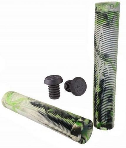 Grit Handlebar Grips 160mm Black / White / Green Fluro