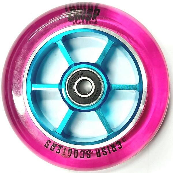 גלגל ליבת מתכת לקורקינט פעלולים CRISP 100mm Alloy Core Wheel Translucent Pink/Blue