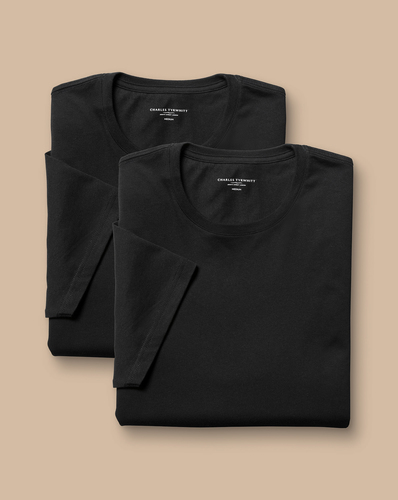 חבילה של 2 גופיות שחורות כותנה - Black 2-pack crew neck cotton t-shirt